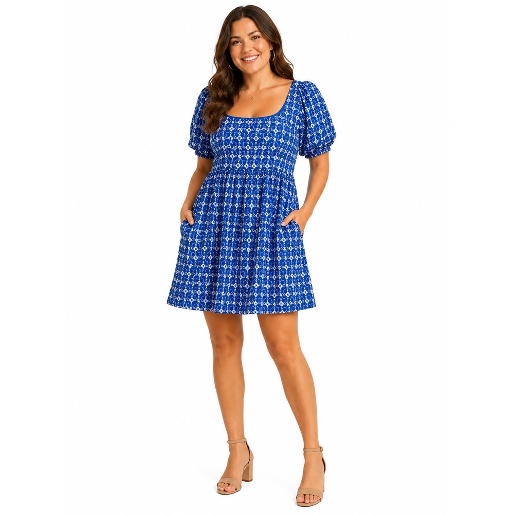 Rhode x Target Blue Embroidered Puff‎ Sleeve Mini Dress XXL Women Square Neck